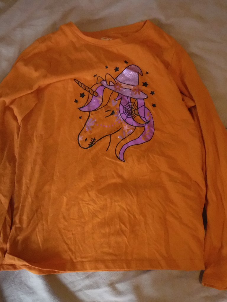 Wonder Nation Girls Size Xl Orange Long Sleeve Unicorn Shirt